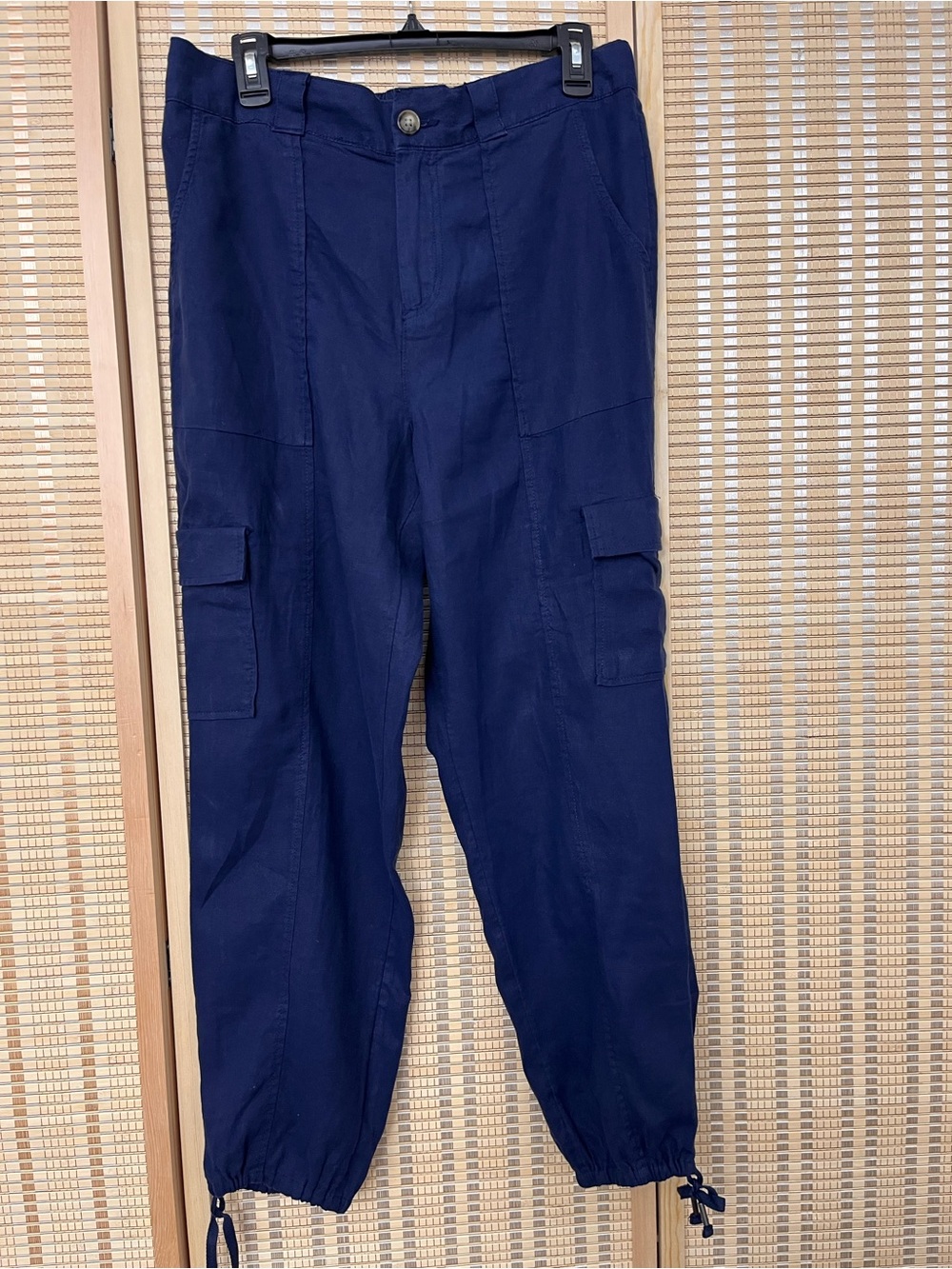 100%linen California Navy Cargo Joggers with Drawstring Ankles -Large